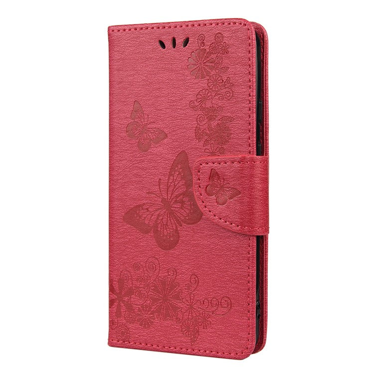 Butterfly Flower Imprint Leather Wallet Case with Stand for Google Pixel 4a 5G - Red