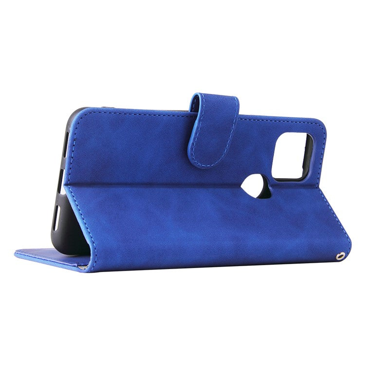 Skin-touch Folio Flip Leather Protective Shell for Google Pixel 5a 5G Wallet Stand Cover - Blue