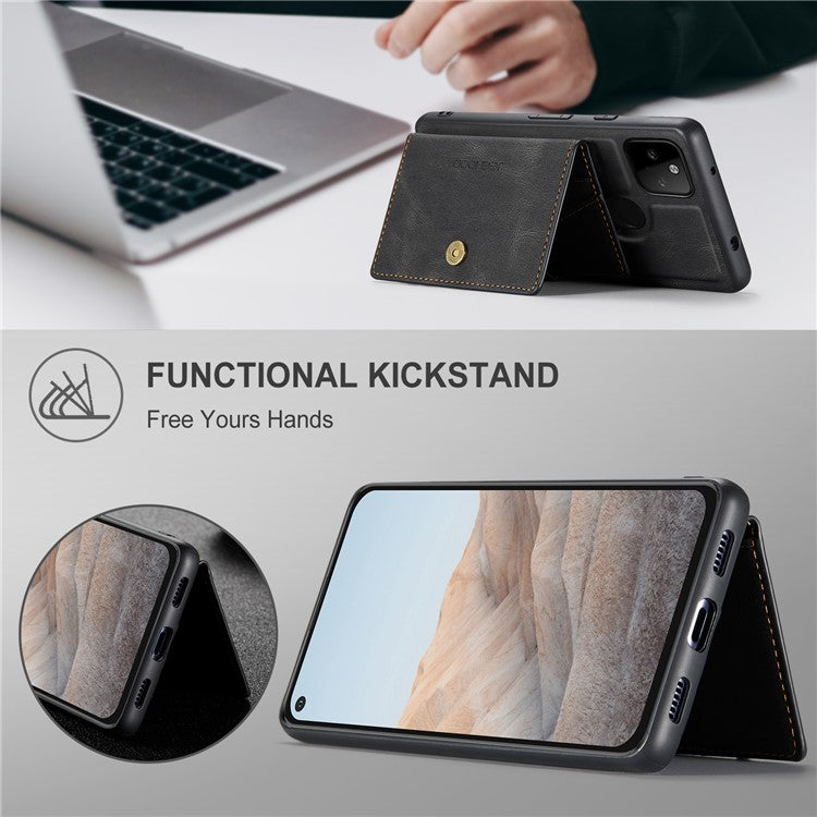 JEEHOOD Magnetic Clasp Wallet Design Detachable 2-in-1 Leather Coated TPU Phone Case for Google Pixel 5a 5G - Black