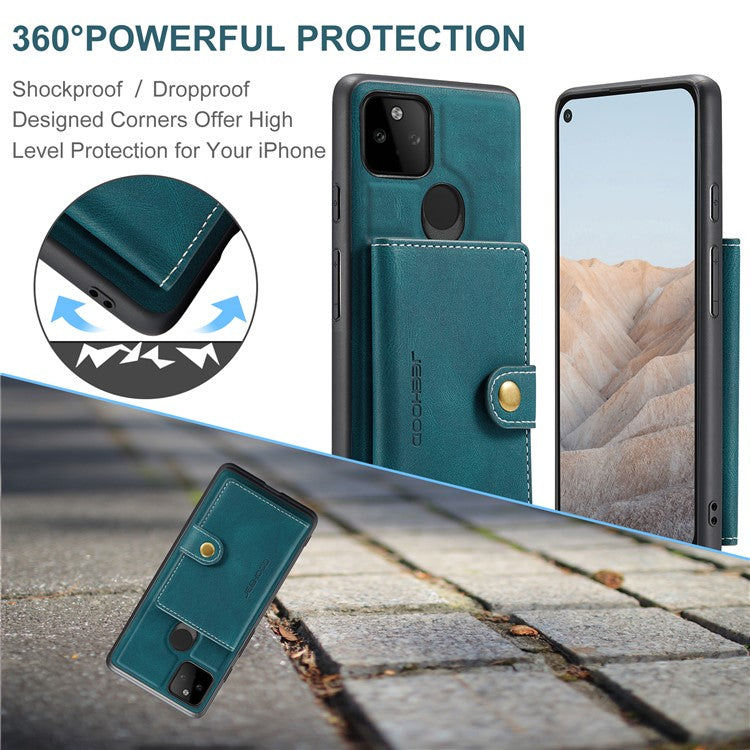 JEEHOOD Magnetic Clasp Wallet Design Detachable 2-in-1 Leather Coated TPU Phone Case for Google Pixel 5a 5G - Green