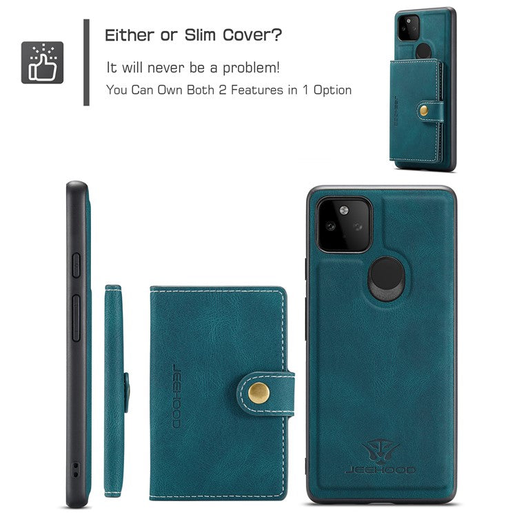 JEEHOOD Magnetic Clasp Wallet Design Detachable 2-in-1 Leather Coated TPU Phone Case for Google Pixel 5a 5G - Green