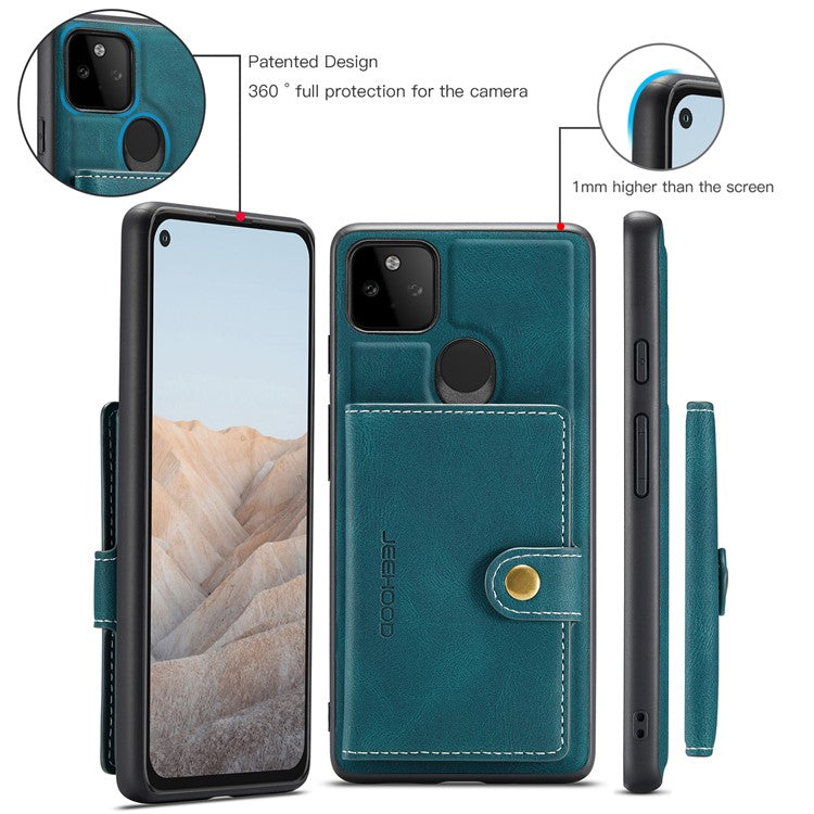 JEEHOOD Magnetic Clasp Wallet Design Detachable 2-in-1 Leather Coated TPU Phone Case for Google Pixel 5a 5G - Green