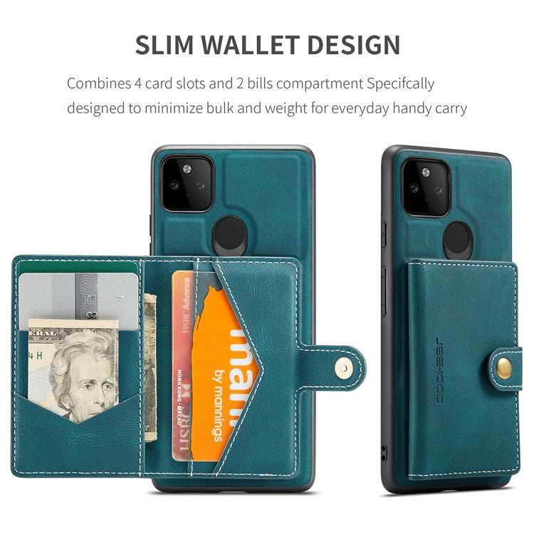 JEEHOOD Magnetic Clasp Wallet Design Detachable 2-in-1 Leather Coated TPU Phone Case for Google Pixel 5a 5G - Green