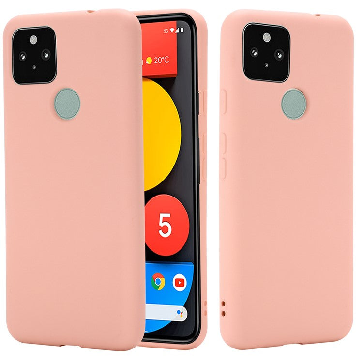Well-Protected Solid Color Liquid Silicone Phone Protective Shell with Strap for Google Pixel 5a 5G - Pink