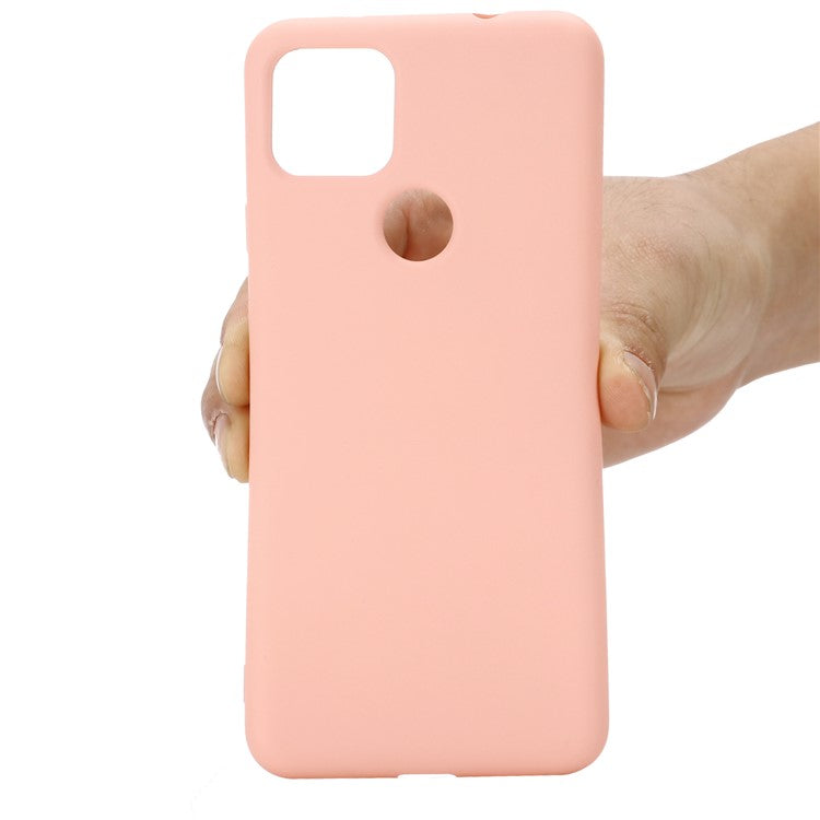 Well-Protected Solid Color Liquid Silicone Phone Protective Shell with Strap for Google Pixel 5a 5G - Pink
