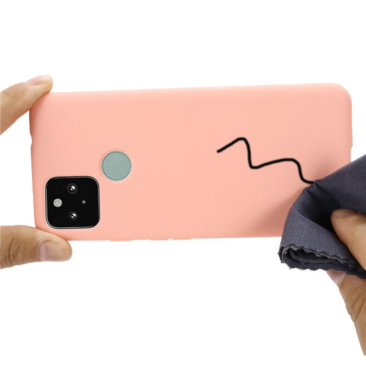 Well-Protected Solid Color Liquid Silicone Phone Protective Shell with Strap for Google Pixel 5a 5G - Pink