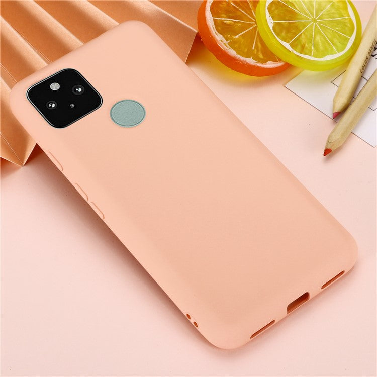 Well-Protected Solid Color Liquid Silicone Phone Protective Shell with Strap for Google Pixel 5a 5G - Pink