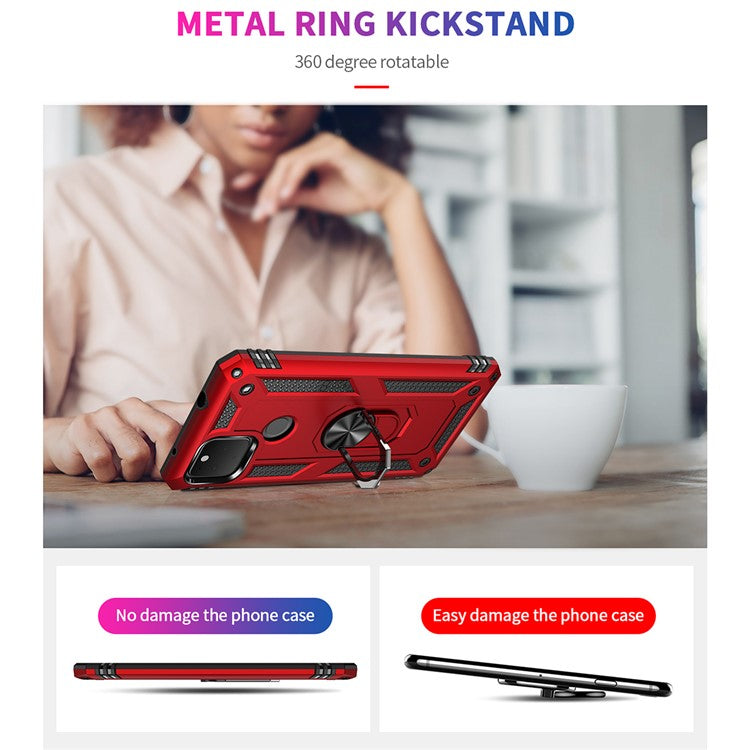 Hybrid PC + TPU + Metal Anti-Fall Finger Ring Kickstand Phone Case Shell for Google Pixel 4a 5G - Black