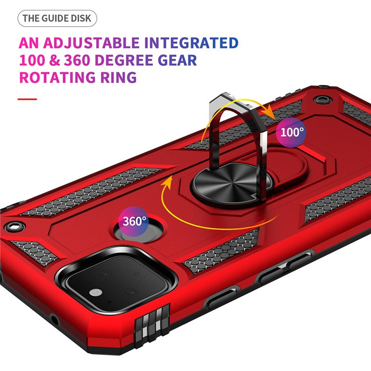 Hybrid PC + TPU + Metal Anti-Fall Finger Ring Kickstand Phone Case Shell for Google Pixel 4a 5G - Pink