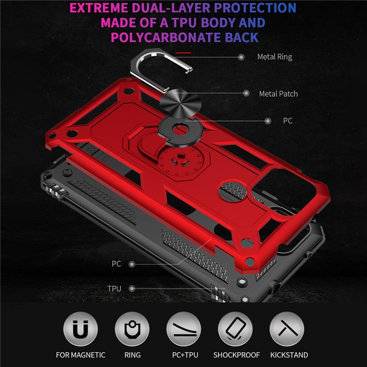 Hybrid PC + TPU + Metal Anti-Fall Finger Ring Kickstand Phone Case Shell for Google Pixel 4a 5G - Gold