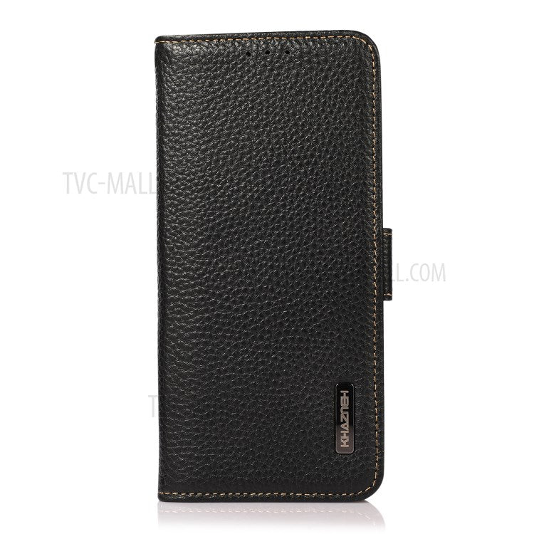 KHAZNEH Litchi Texture Genuine Leather Anti-theft Swiping Design Stand Wallet Phone Case for Google Pixel 6 Pro - Black