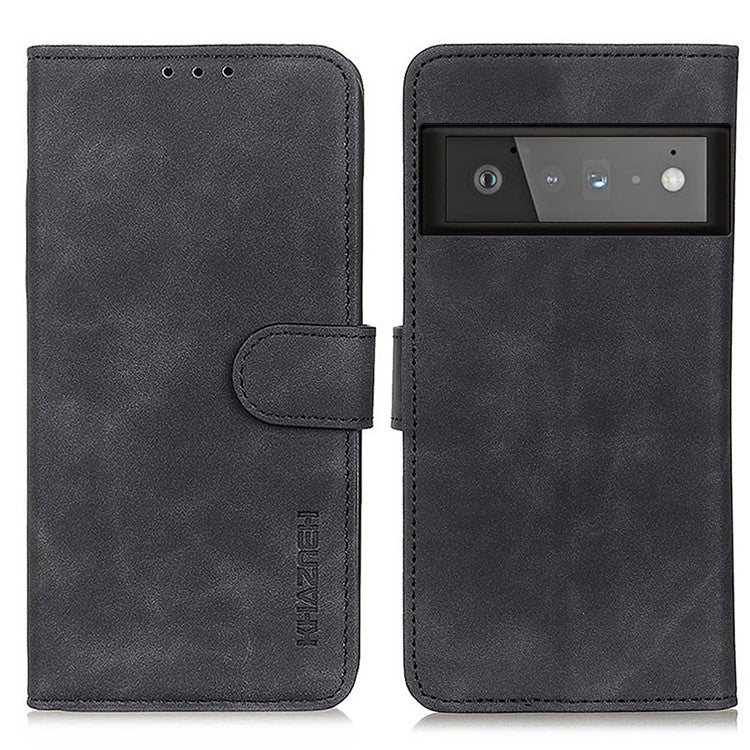 KHAZNEH Vintage Style Leather Wallet Stand Case for Google Pixel 6 Pro - Black