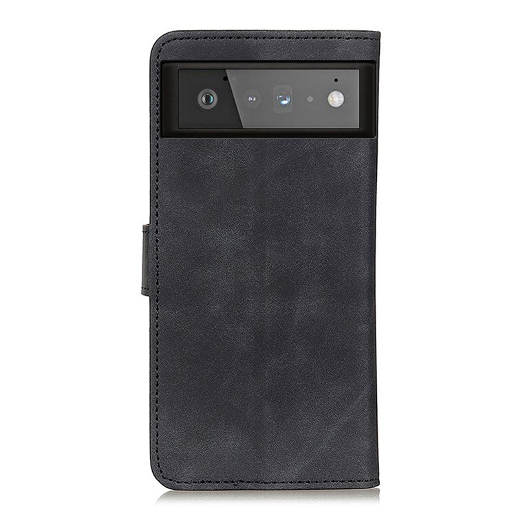 KHAZNEH for Google Pixel 6 PU Leather Phone Case Vintage Style Wallet Stand Flip Cover - Black