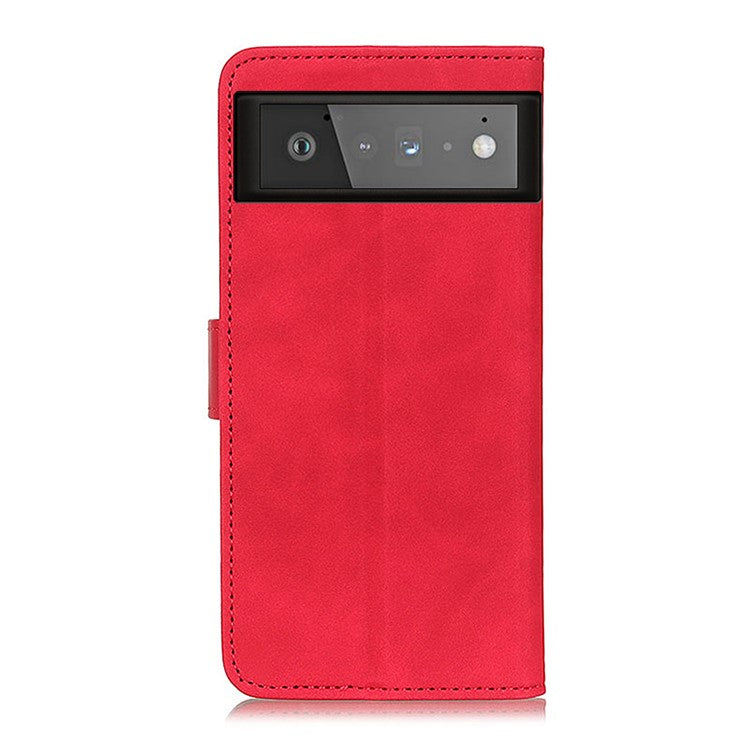 KHAZNEH for Google Pixel 6 PU Leather Phone Case Vintage Style Wallet Stand Flip Cover - Red