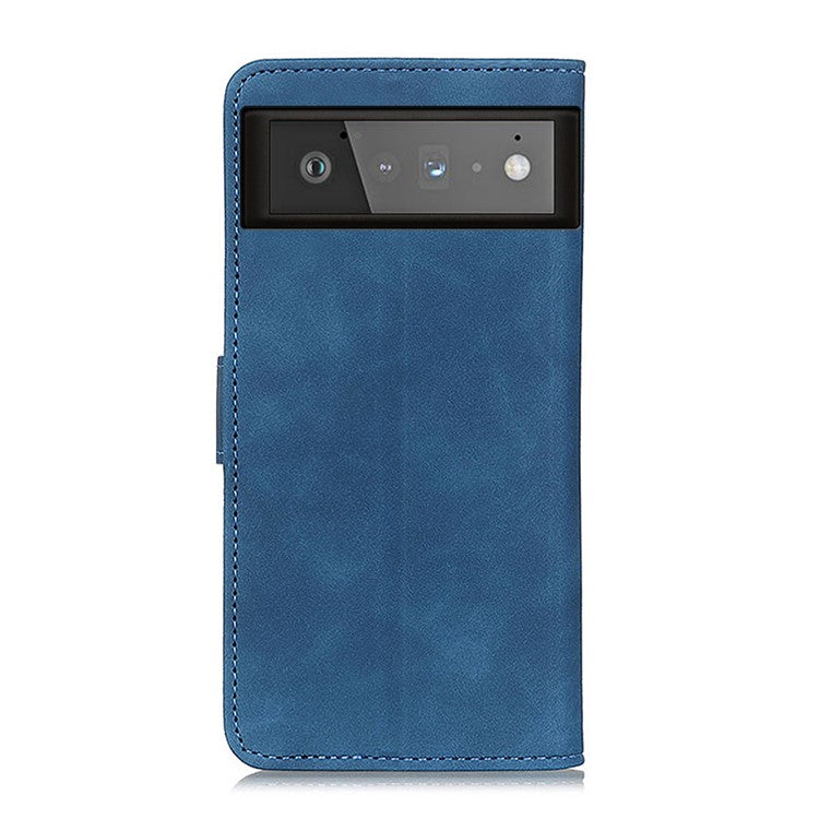 KHAZNEH for Google Pixel 6 PU Leather Phone Case Vintage Style Wallet Stand Flip Cover - Blue