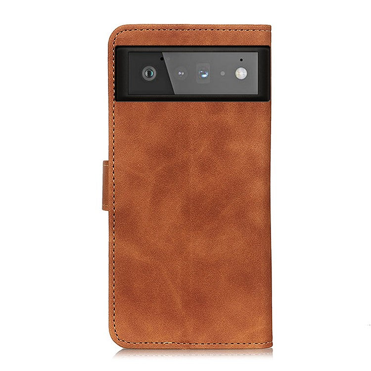 KHAZNEH for Google Pixel 6 PU Leather Phone Case Vintage Style Wallet Stand Flip Cover - Brown