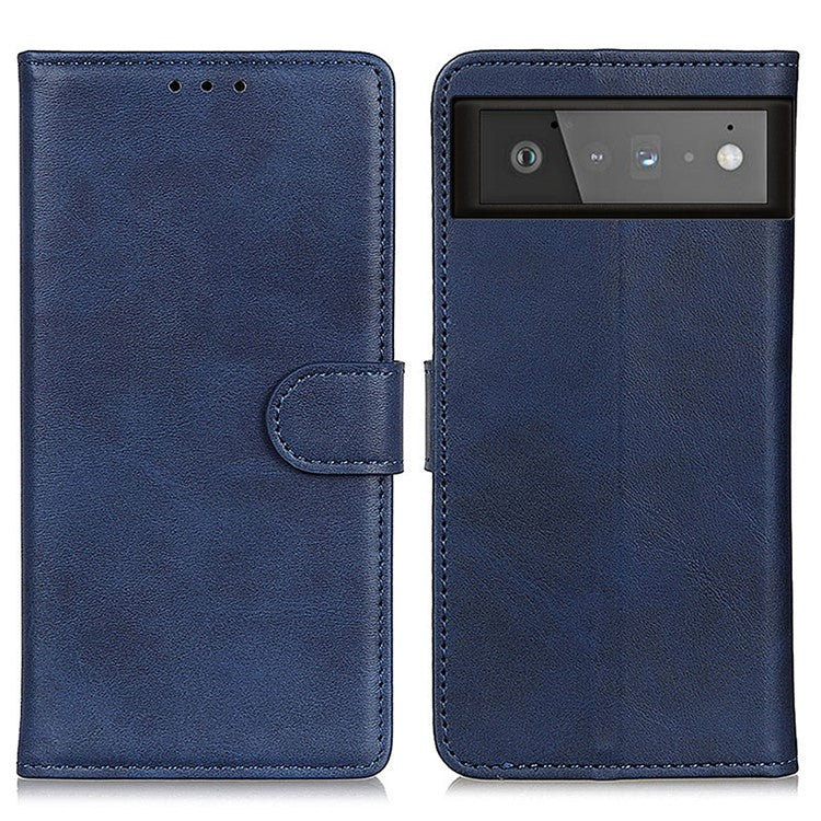 PU Leather Wallet Stand Phone Protection Shell Cover Case for Google Pixel 6 - Blue
