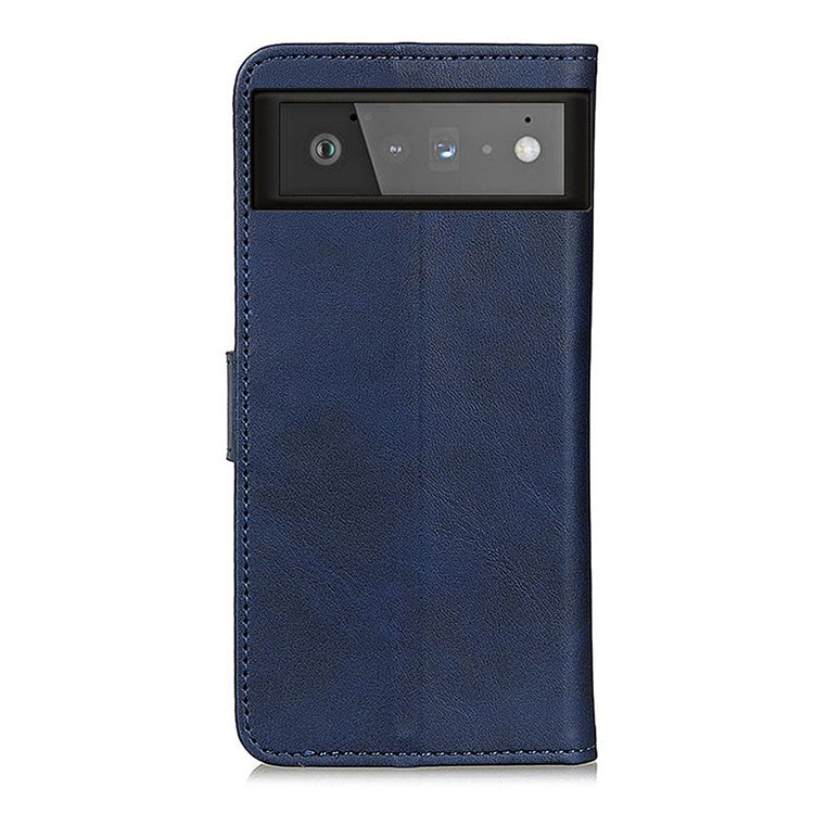PU Leather Wallet Stand Phone Protection Shell Cover Case for Google Pixel 6 - Blue