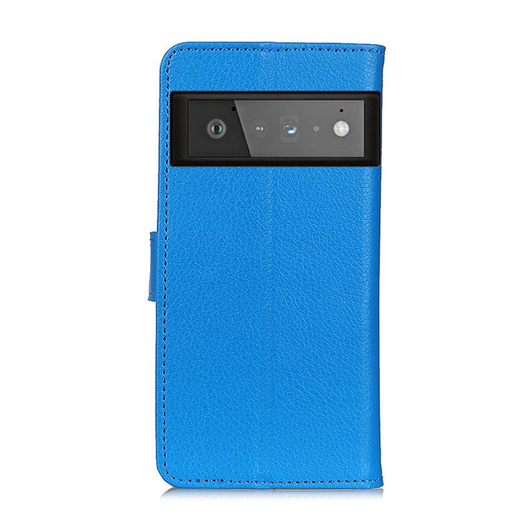 Litchi Skin Wallet Leather Phone Case for Google Pixel 6 Pro - Blue