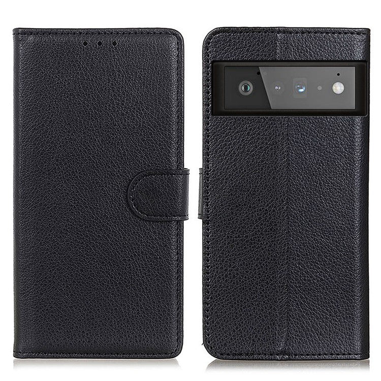 Litchi Skin Wallet Leather Phone Case for Google Pixel 6 Pro - Black