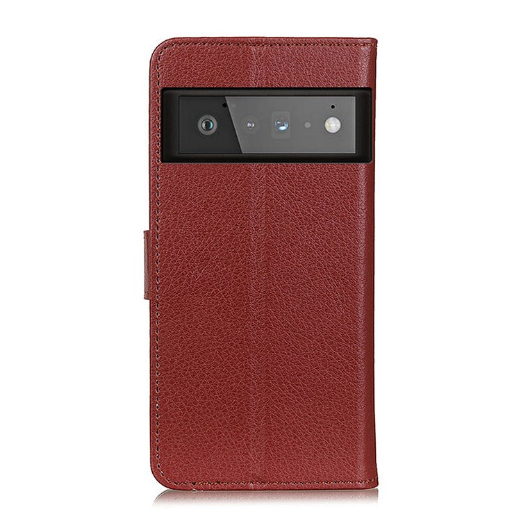 Litchi Skin Wallet Leather Phone Case for Google Pixel 6 Pro - Brown