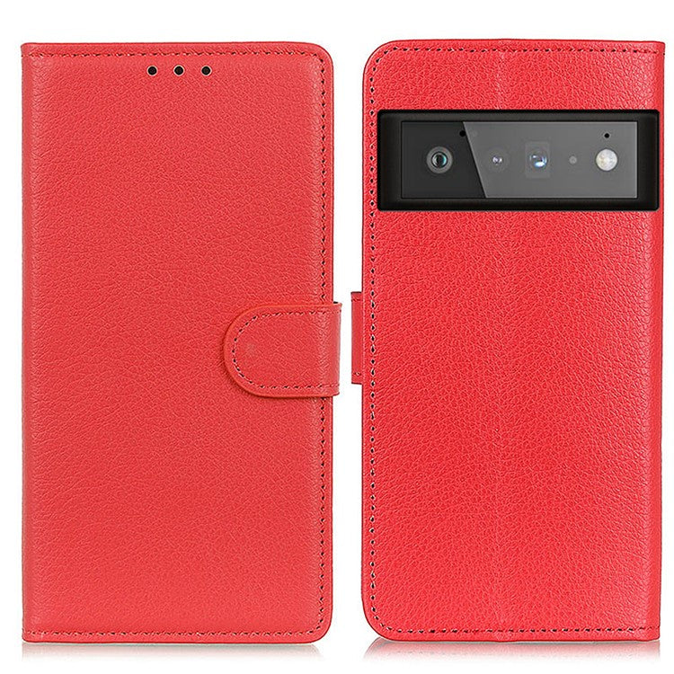 Litchi Skin Wallet Leather Phone Case for Google Pixel 6 Pro - Red