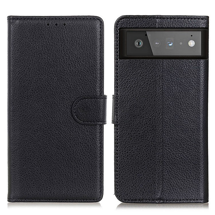 Litchi Skin Wallet Leather Stand Case for Google Pixel 6 - Black