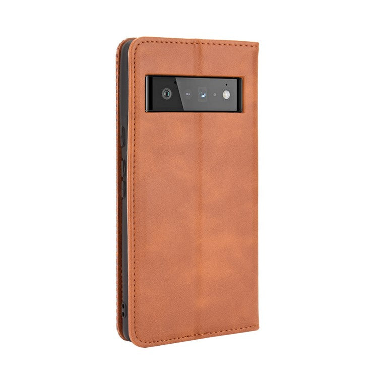 Vintage Style Auto-absorbed Leather Wallet Stand Phone Case for Google Pixel 6 Pro - Brown