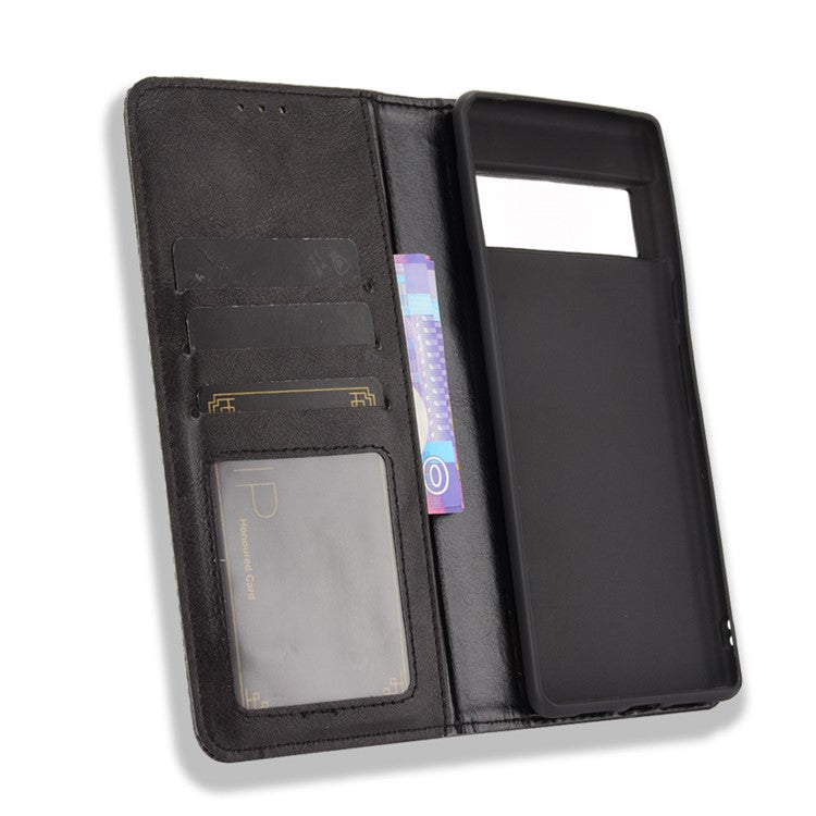 Vintage Style Auto-absorbed Leather Wallet Stand Phone Case for Google Pixel 6 Pro - Black