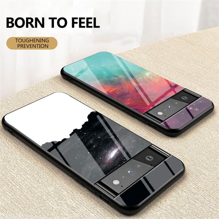 Drop-resistant Starry Sky Pattern Tempered Glass Phone Hybrid Back Case for Google Pixel 6 Pro - Black Starry