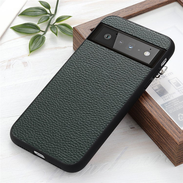 Genuine Leather Coated Litchi Texture PC Phone Case Shell for Google Pixel 6 Pro - Green