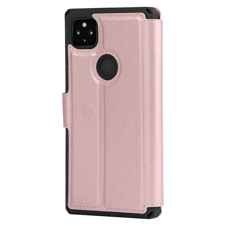PU Leather Wallet Phone Cover with Wrist Strap for Google Pixel 4a - Rose Gold