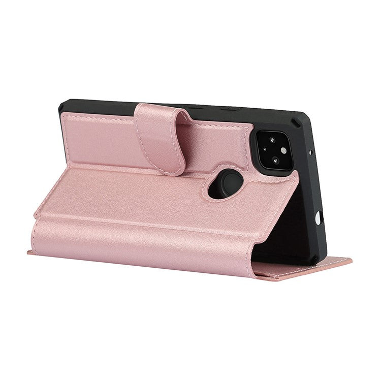 PU Leather Wallet Phone Cover with Wrist Strap for Google Pixel 4a - Rose Gold