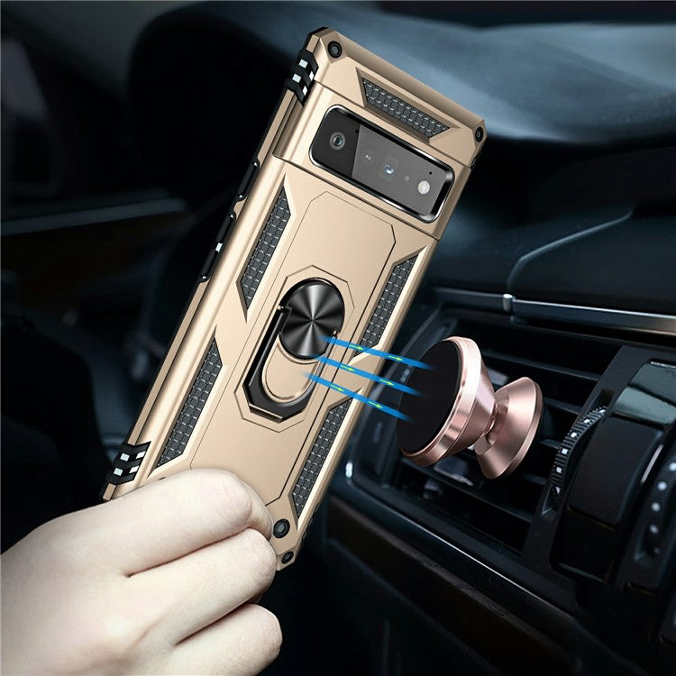 Military Grade Kickstand Design Shockproof PC TPU Hybrid Case Phone Shell for Google Pixel 6 Pro - Gold