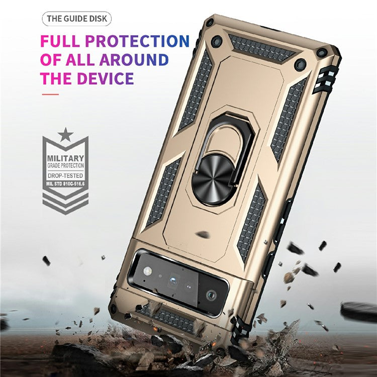 Military Grade Kickstand Design Shockproof PC TPU Hybrid Case Phone Shell for Google Pixel 6 Pro - Gold