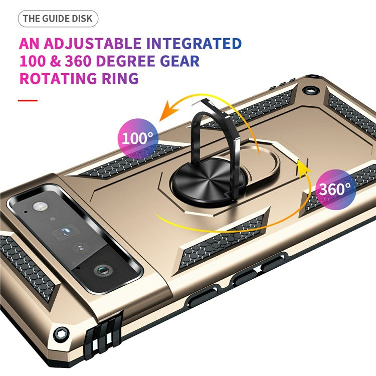 Military Grade Kickstand Design Shockproof PC TPU Hybrid Case Phone Shell for Google Pixel 6 Pro - Gold