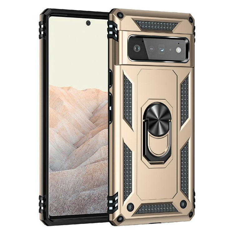 Military Grade Kickstand Design Shockproof PC TPU Hybrid Case Phone Shell for Google Pixel 6 Pro - Gold