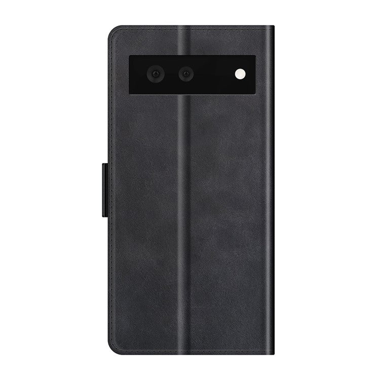 Folio Flip Magnetic Clasp Closure PU Leather Phone Cover Case with Stand for Google Pixel 6 - Black