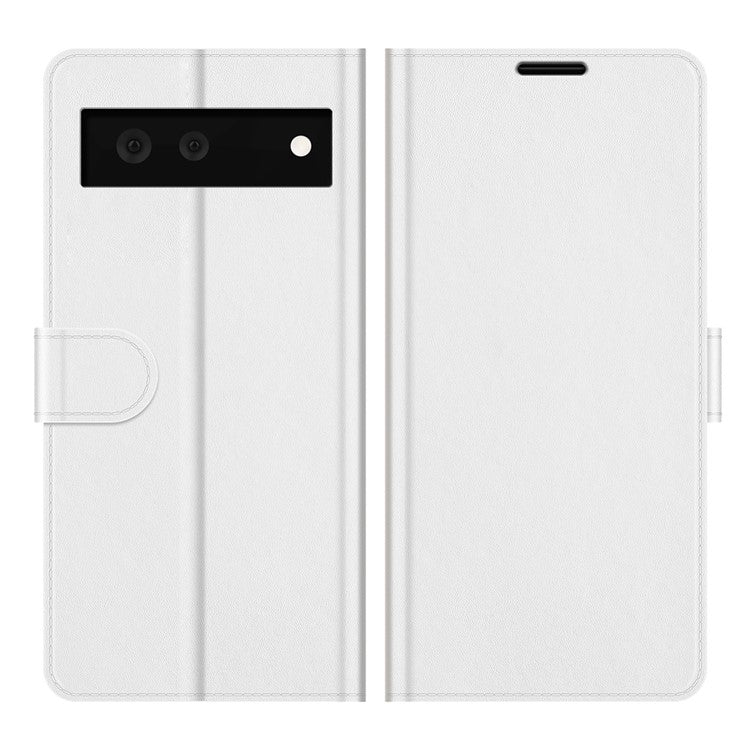 Folio Flip Crazy Horse Texture TPU Bumper Frame Leather Wallet Case with Stand for Google Pixel 6 - White