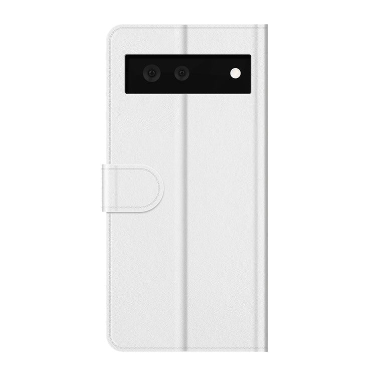 Folio Flip Crazy Horse Texture TPU Bumper Frame Leather Wallet Case with Stand for Google Pixel 6 - White