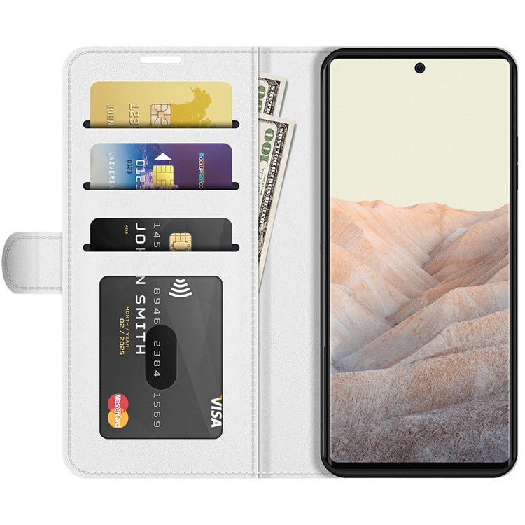 Folio Flip Crazy Horse Texture TPU Bumper Frame Leather Wallet Case with Stand for Google Pixel 6 - White