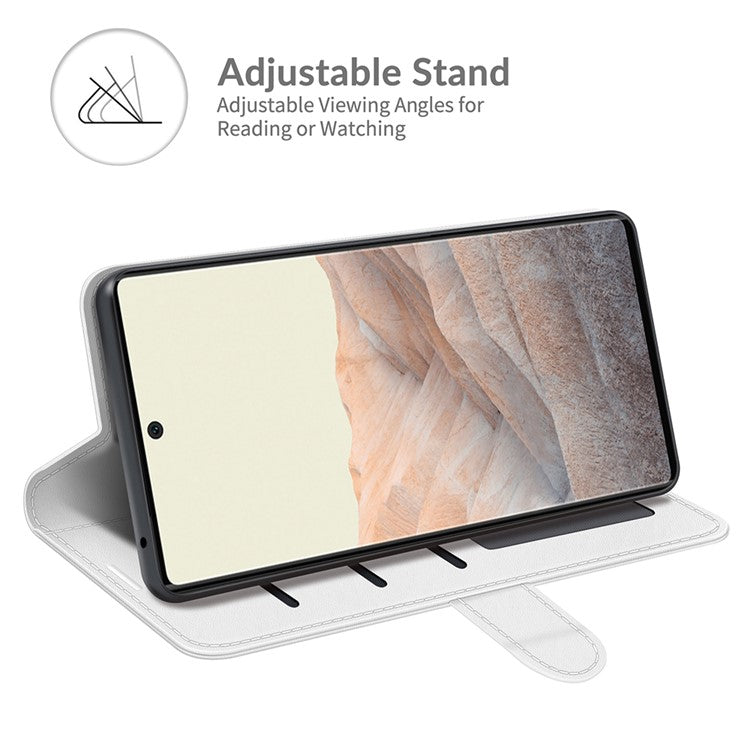 Folio Flip Crazy Horse Texture TPU Bumper Frame Leather Wallet Case with Stand for Google Pixel 6 - White