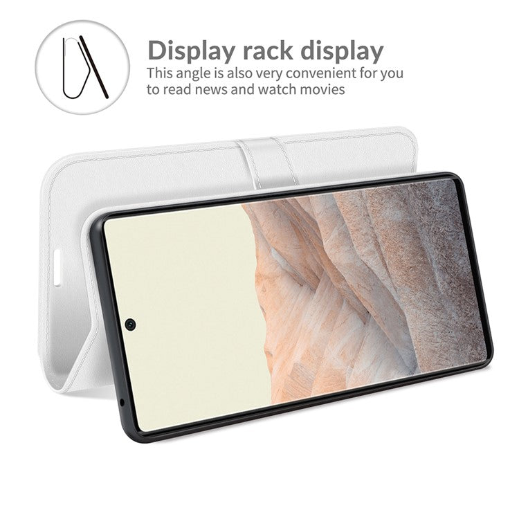 Folio Flip Crazy Horse Texture TPU Bumper Frame Leather Wallet Case with Stand for Google Pixel 6 - White
