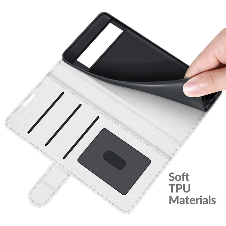 Folio Flip Crazy Horse Texture TPU Bumper Frame Leather Wallet Case with Stand for Google Pixel 6 - White