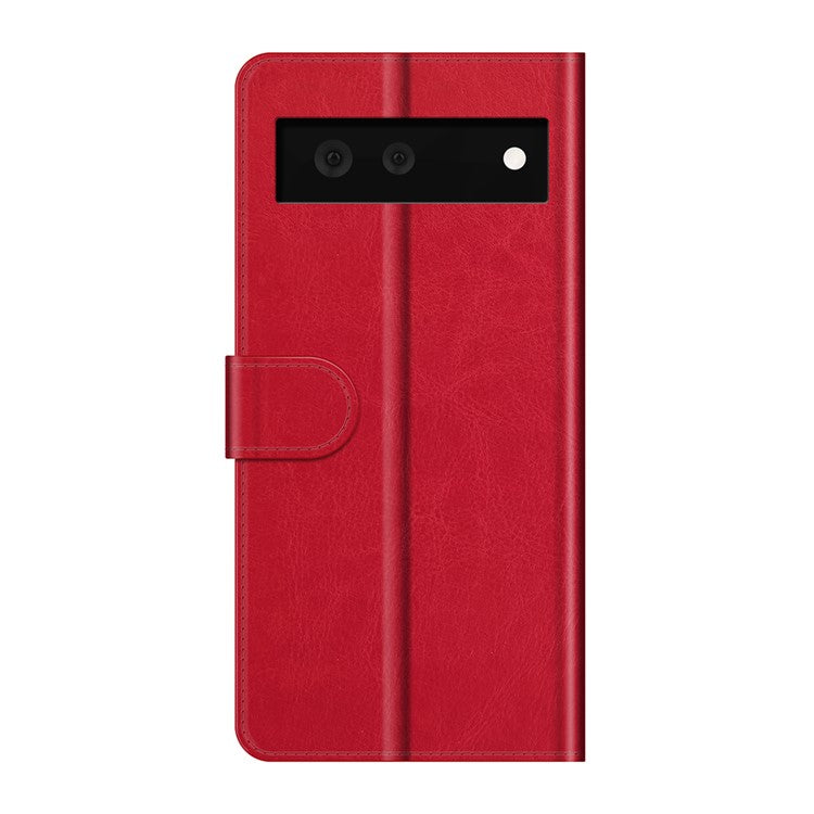 Folio Flip Crazy Horse Texture TPU Bumper Frame Leather Wallet Case with Stand for Google Pixel 6 - Red