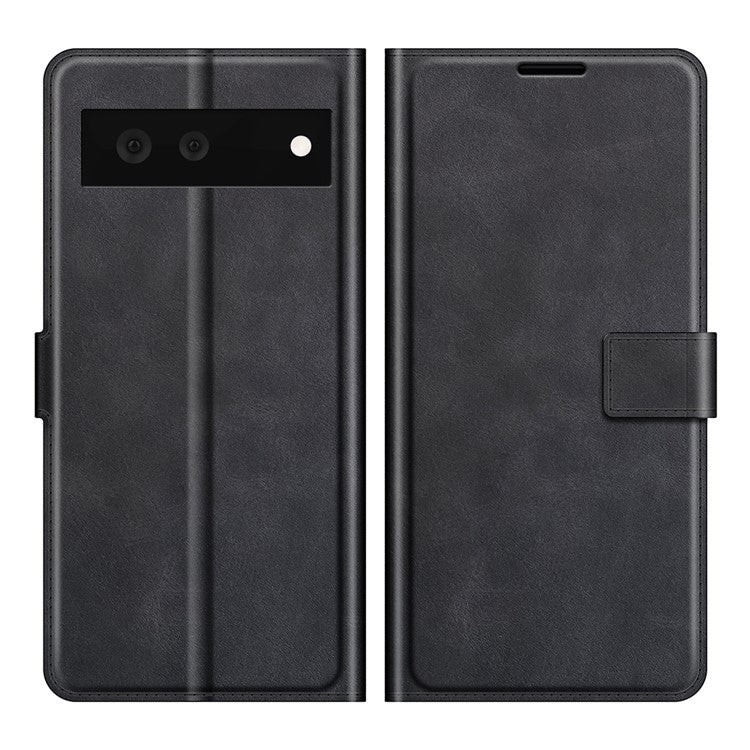 Folio Flip Leather Wallet Protective Case Phone Stand Cover Shell for Google Pixel 6 - Black