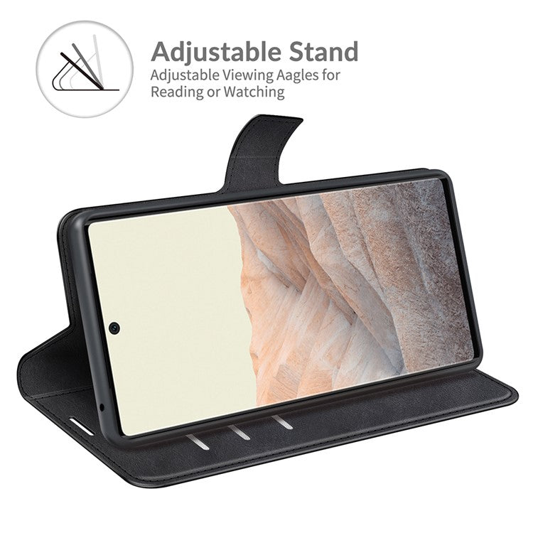 Folio Flip Leather Wallet Protective Case Phone Stand Cover Shell for Google Pixel 6 - Black