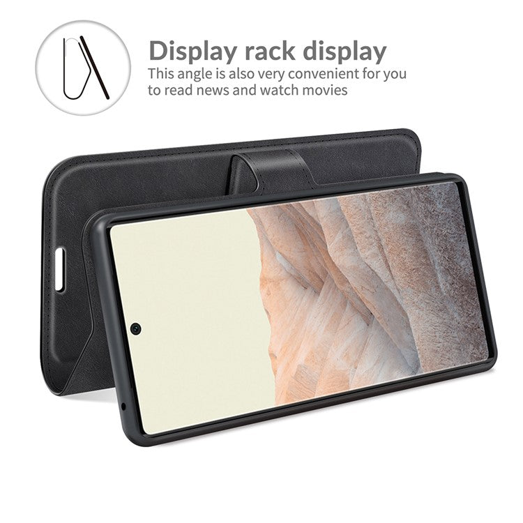 Folio Flip Leather Wallet Protective Case Phone Stand Cover Shell for Google Pixel 6 - Black