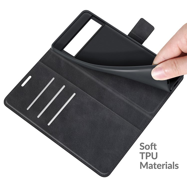 Folio Flip Leather Wallet Protective Case Phone Stand Cover Shell for Google Pixel 6 - Black