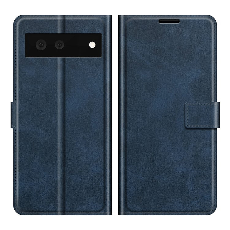 Folio Flip Leather Wallet Protective Case Phone Stand Cover Shell for Google Pixel 6 - Blue